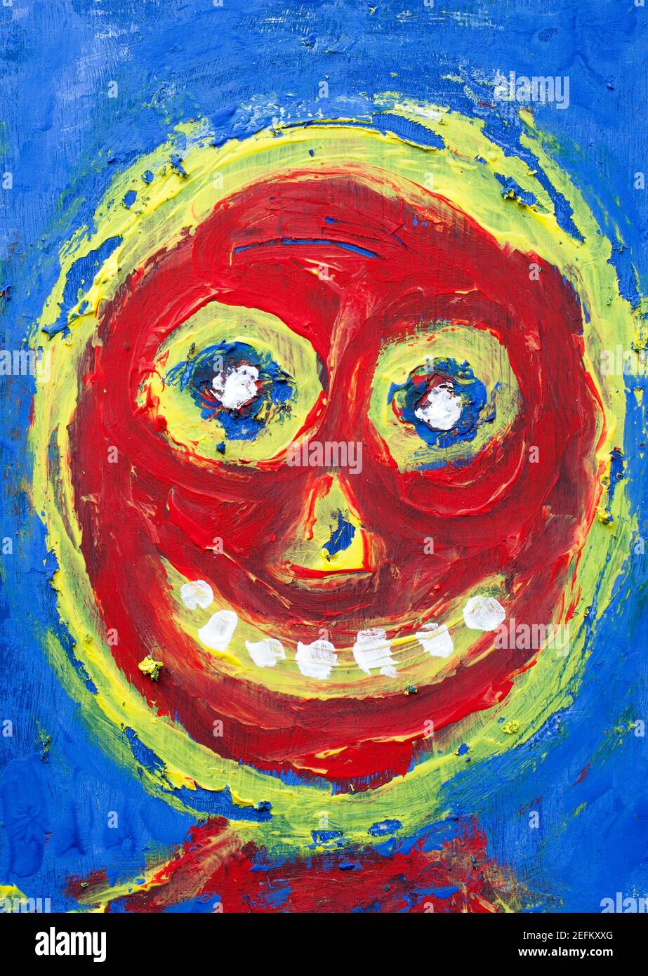 Outsider Art Painting of Happy Face Stock Photo