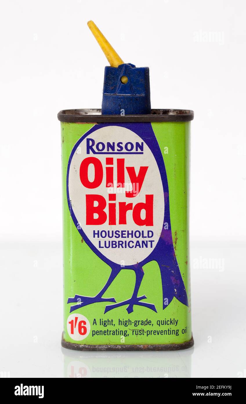 Old Can of Ronson Oil "Oily Bird' Household Lubricant Stock Photo - Alamy