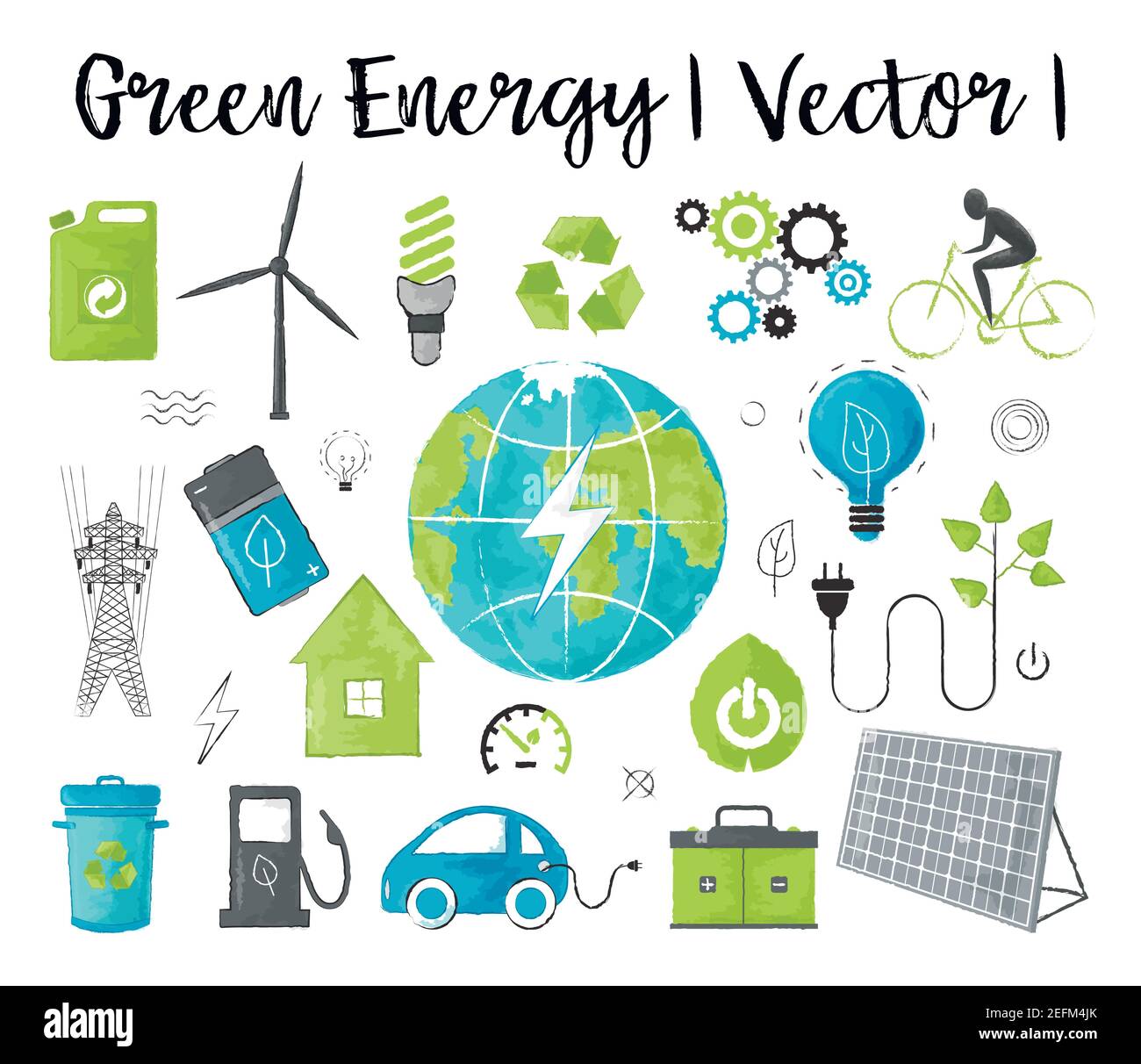 Modern watercolor design vector illustration, concept of ecology, green energy and saving earth environment problem, for graphic and web design Stock Vector
