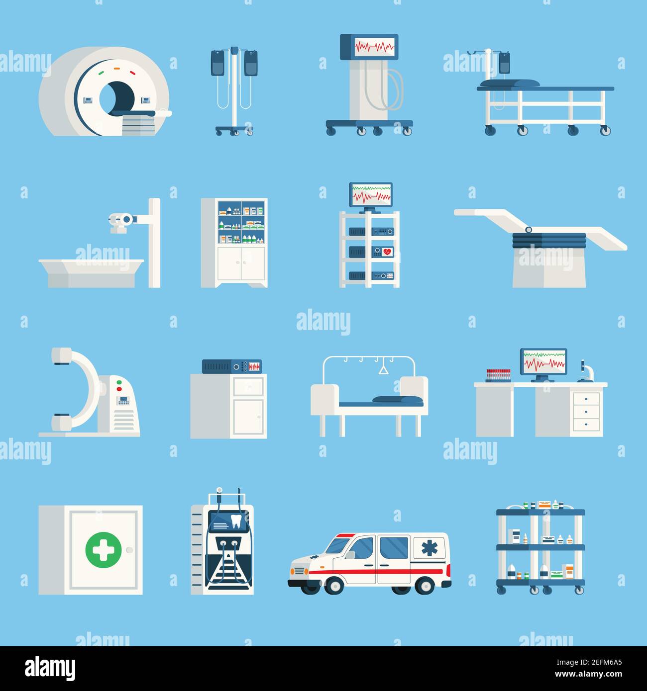 Hospital equipment orthogonal flat icons set of high-tech devices for ...