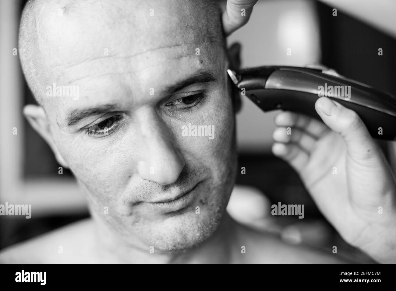 Man bald shaved head expression hi-res stock photography and images - Alamy