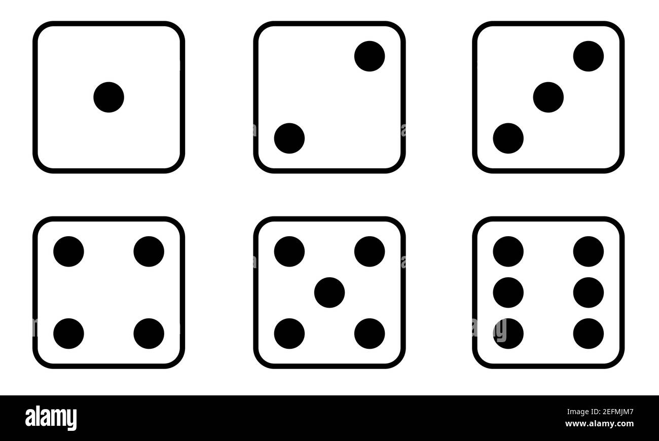 Set Of Dice Icon Traditional Die With Six Faces Of Cube Marked With Different Numbers Of Dots Or Pips From 1 To 6 Simple Flat Style Vector Illustra Stock Vector Image