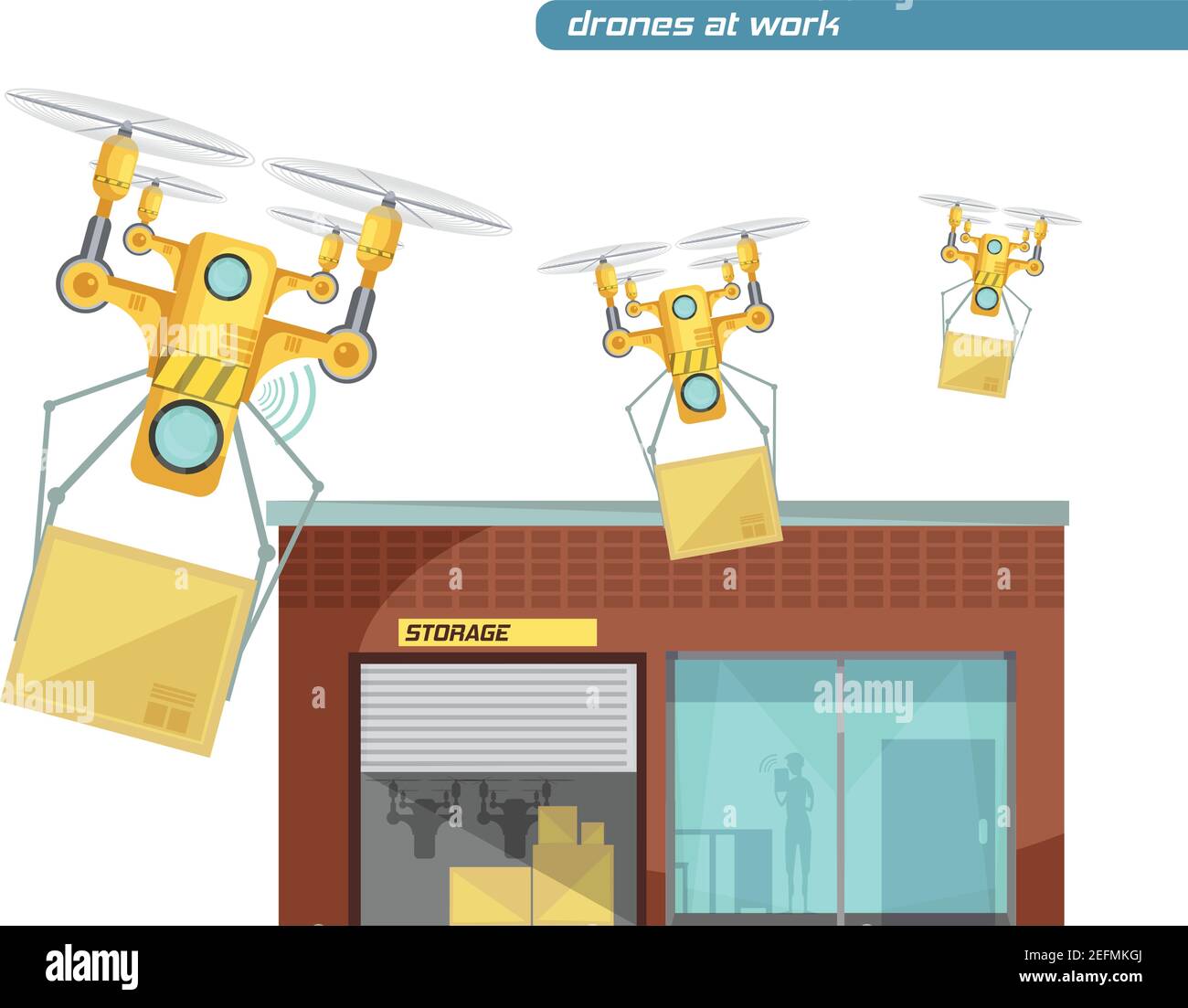 Using radio controlled drones for post delivery flat vector illustration Stock Vector