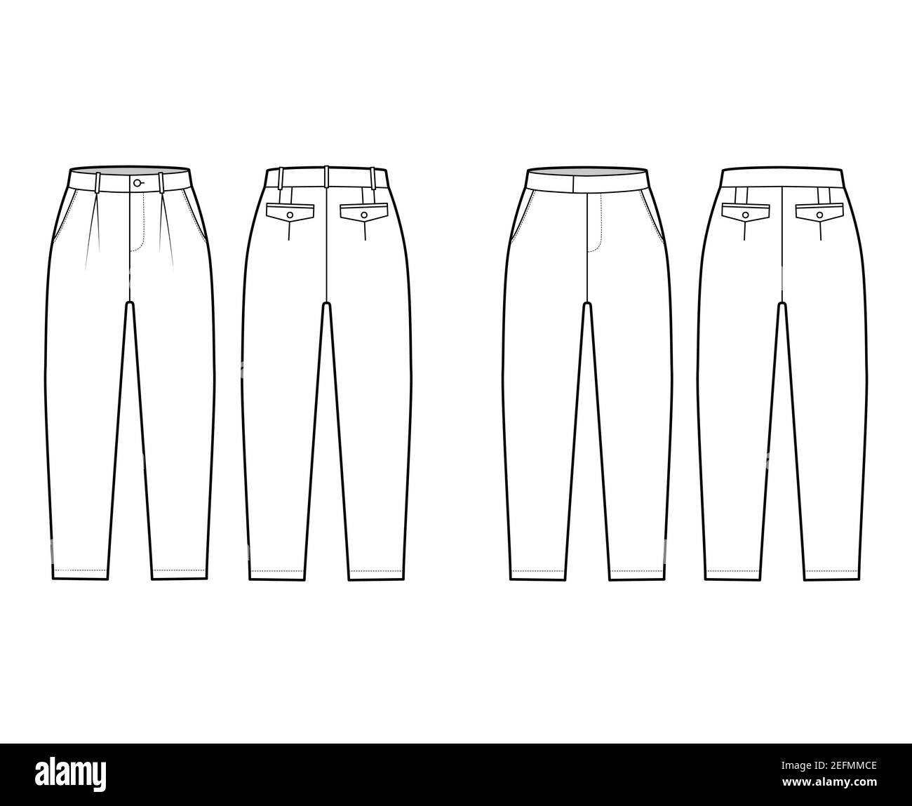 Set of Short capri pants technical fashion illustration with mid-calf ...