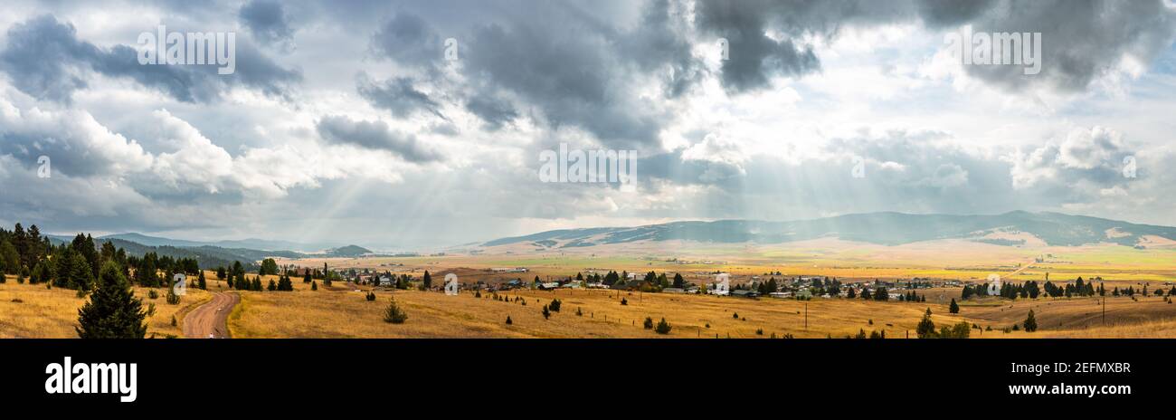 Scenic panoramic view from the mountains behind Philipsburg, Montana Stock Photo