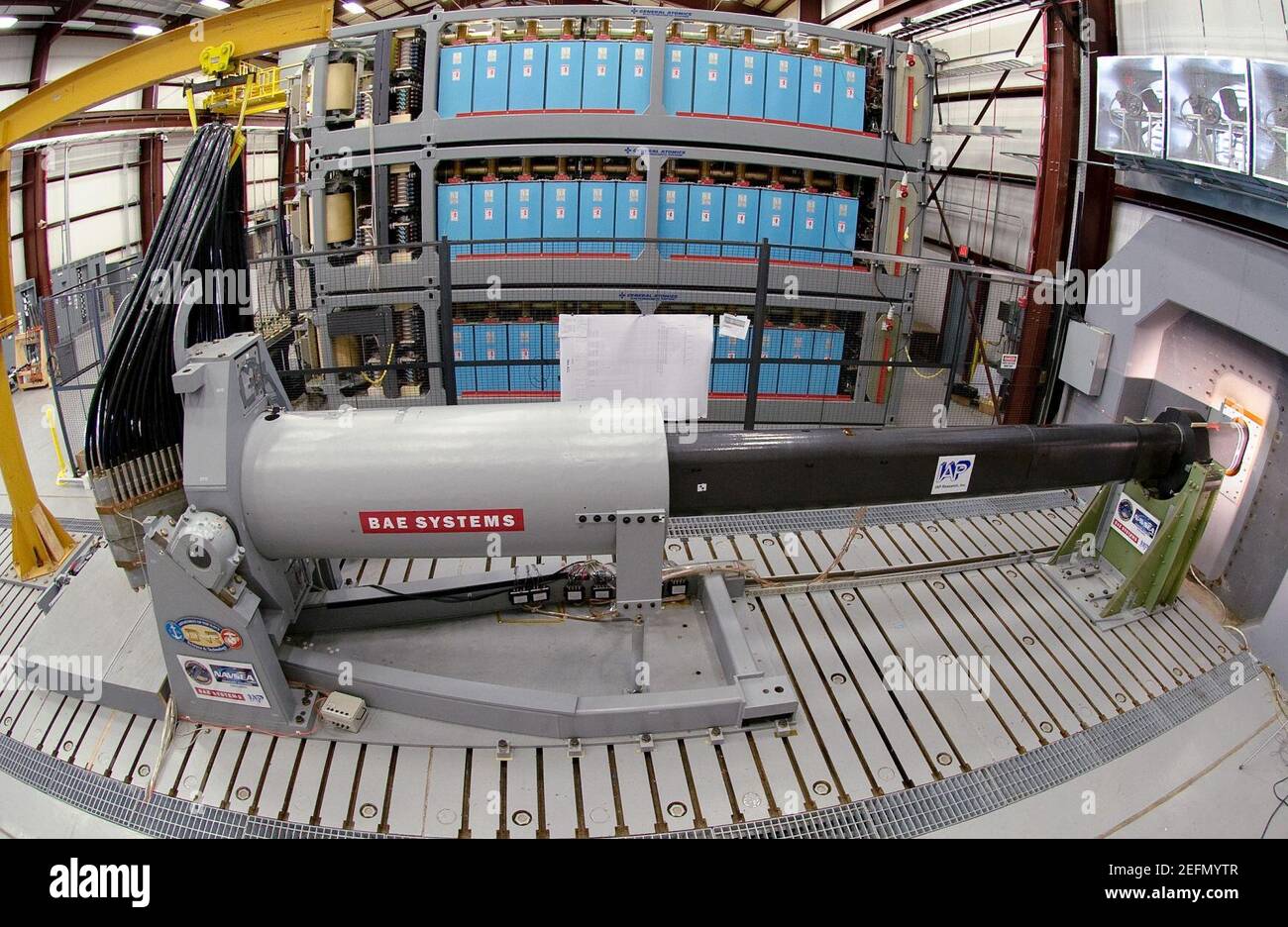Office of Naval Research-funded Electromagnetic Railgun launchers at the Naval Surface Warfare Center 03. Stock Photo