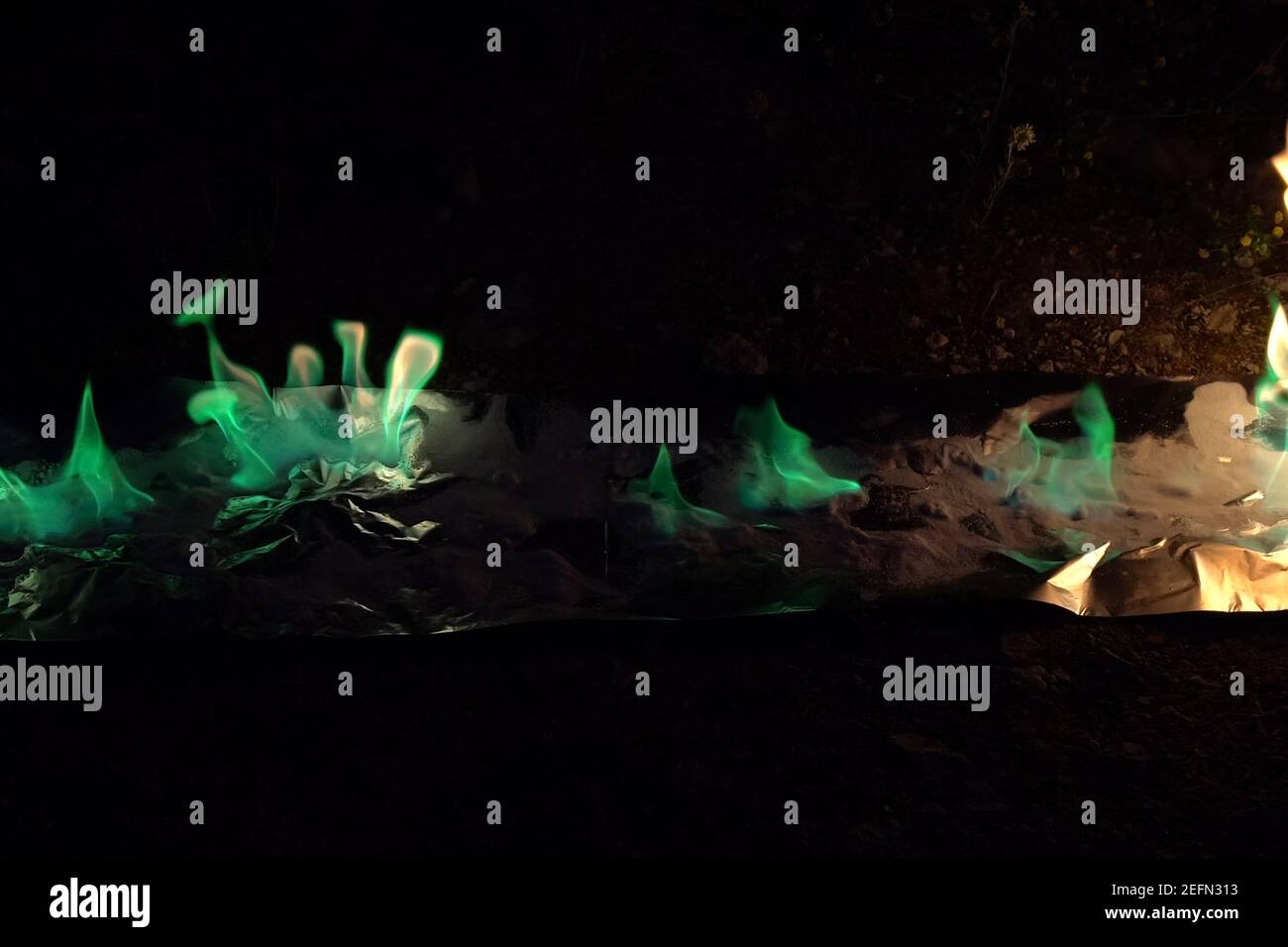 The burning of coppercontaining substances, the green flame, the