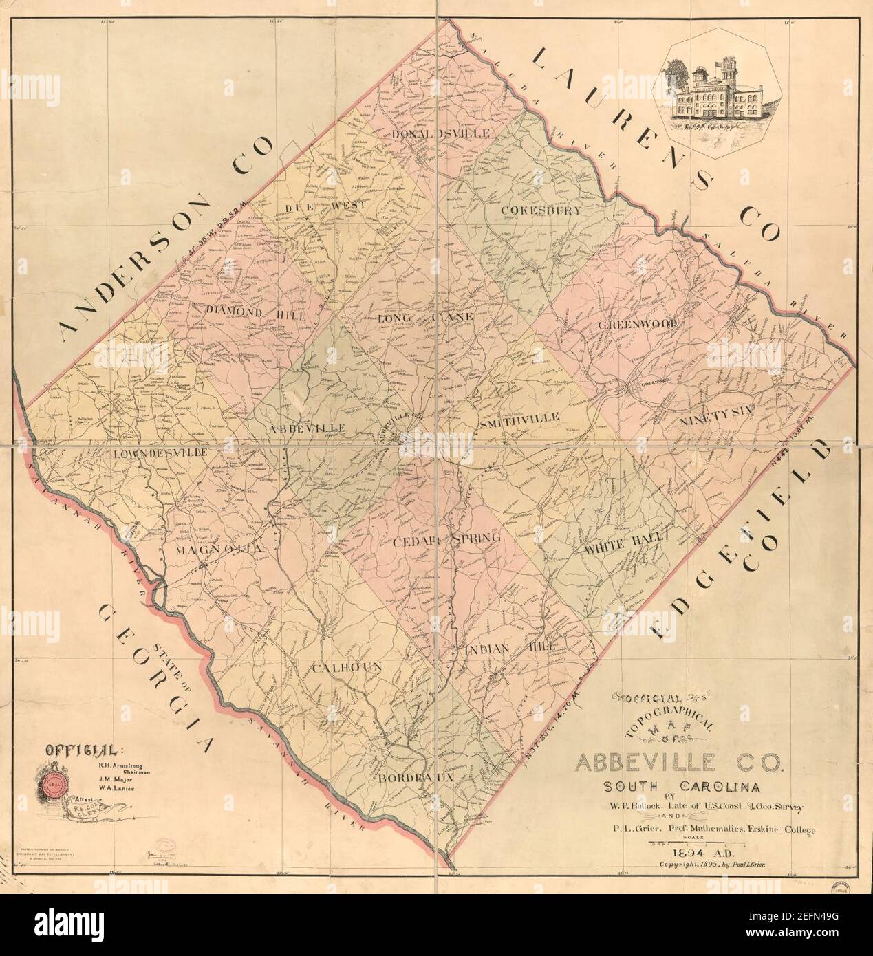 Official topographical map of Abbeville Co., South Carolina Stock Photo