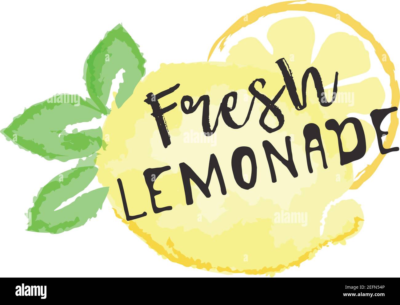 Lemon fruit label and sticker - Fresh Lemonade. Vector illustration in watercolor style, for graphic and web design Stock Vector