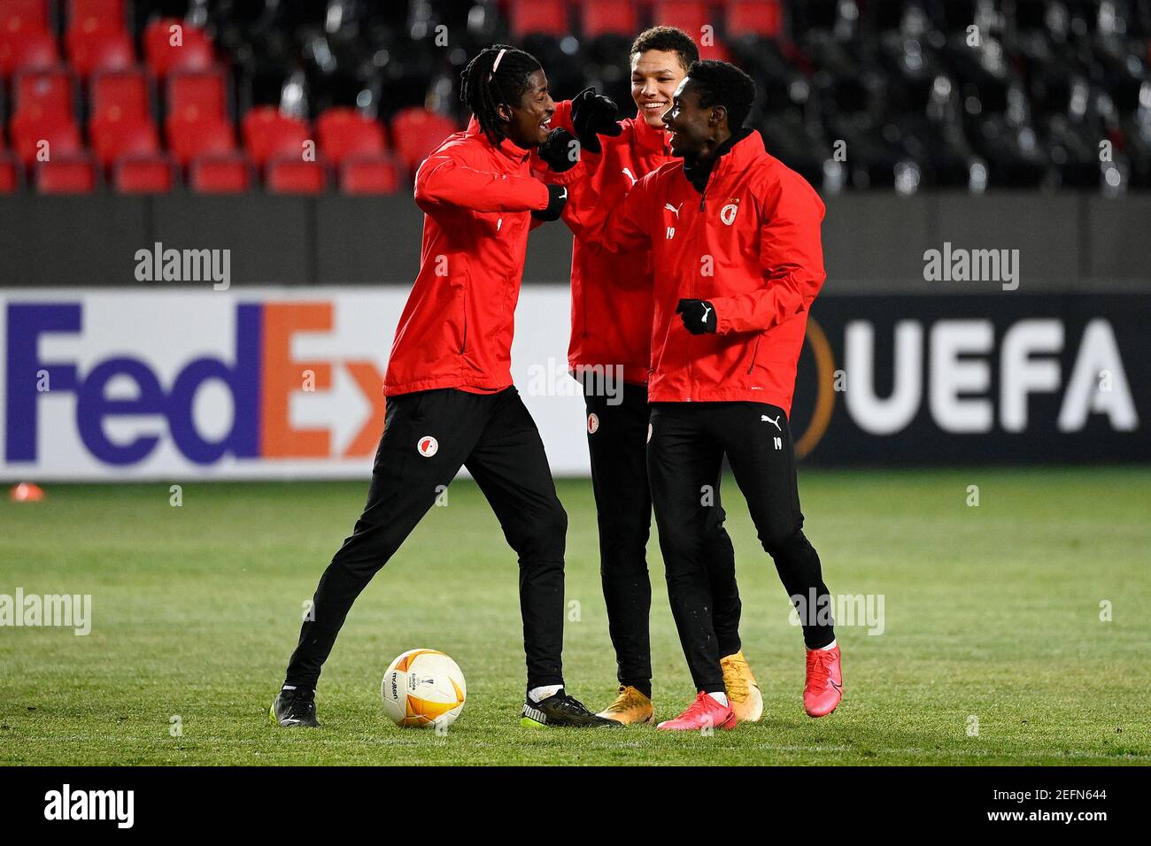 Prague, Czech Republic. 3rd May, 2023. OSCAR DORLEY of Slavia Praha fights  for the ball with Sparta's ADAM KARABEC (L) during Czech Cup of 2022-2023  at May 03, 2023, in Prague as