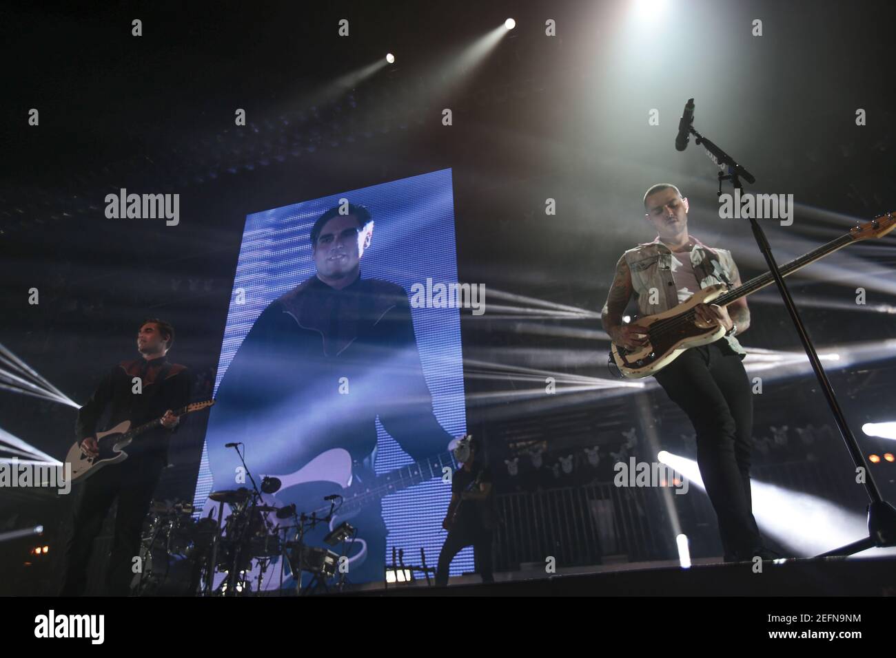 Busted performing live on stage at the SSE Wembley Arena on the opening night of their Pigs Can Fly tour, their first gig since 2005 Stock Photo