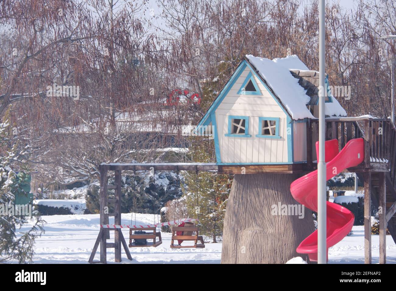 Wooden Playground in winter Stock Photo - Alamy