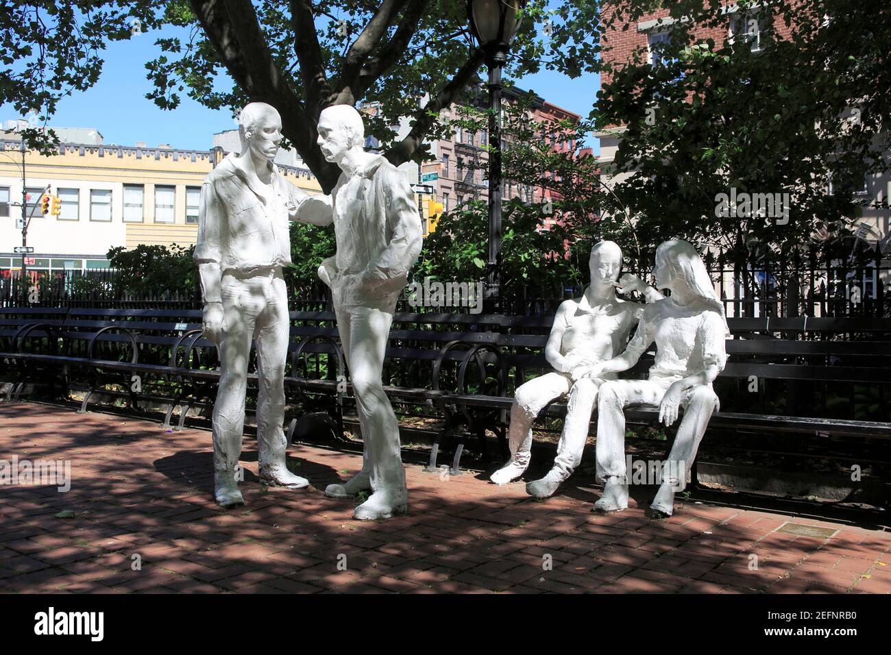 Christopher Park, Gay Liberation Monument by George Segal, Christopher Street, Greenwich Village, Manhattan, New York City, USA Stock Photo