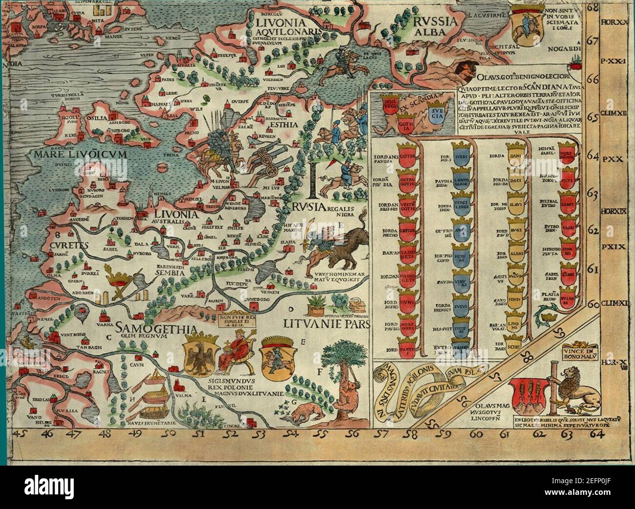 Olaus Magnus' Map of Scandinavia 1539, Section I, Livonia Stock Photo