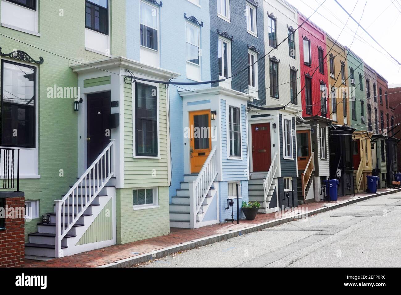 colorful row houses on Stratton Place Portland Maine Stock Photo Alamy