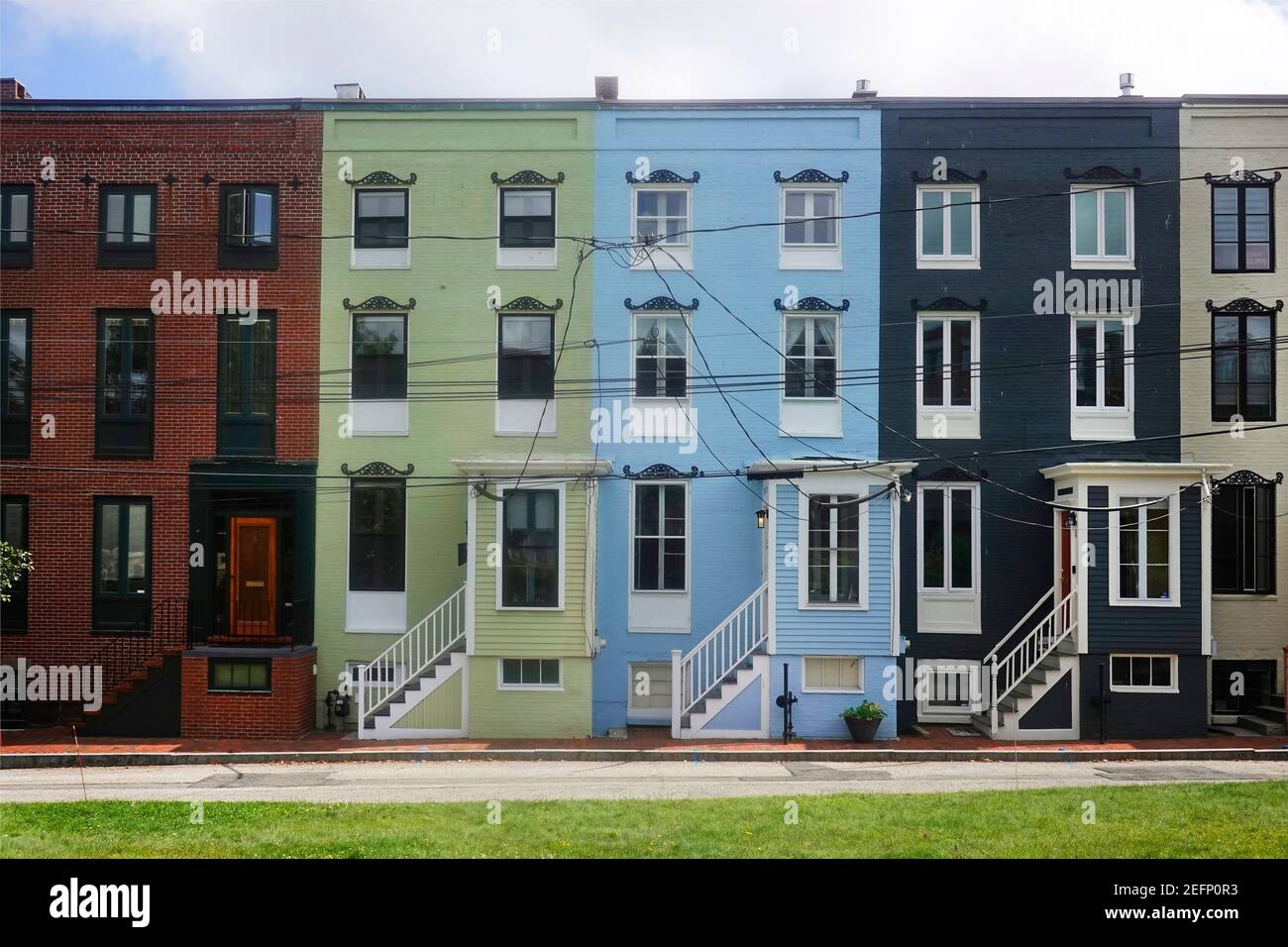 colorful row houses on Stratton Place Portland Maine Stock Photo Alamy