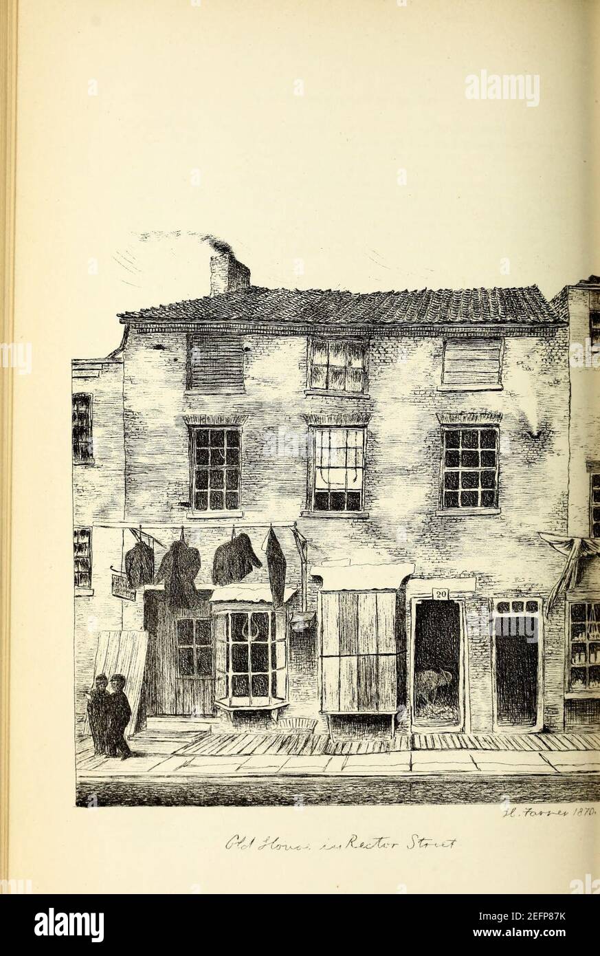 Old House in Rector Street, New York City, Henry Farrer 1870. Stock Photo