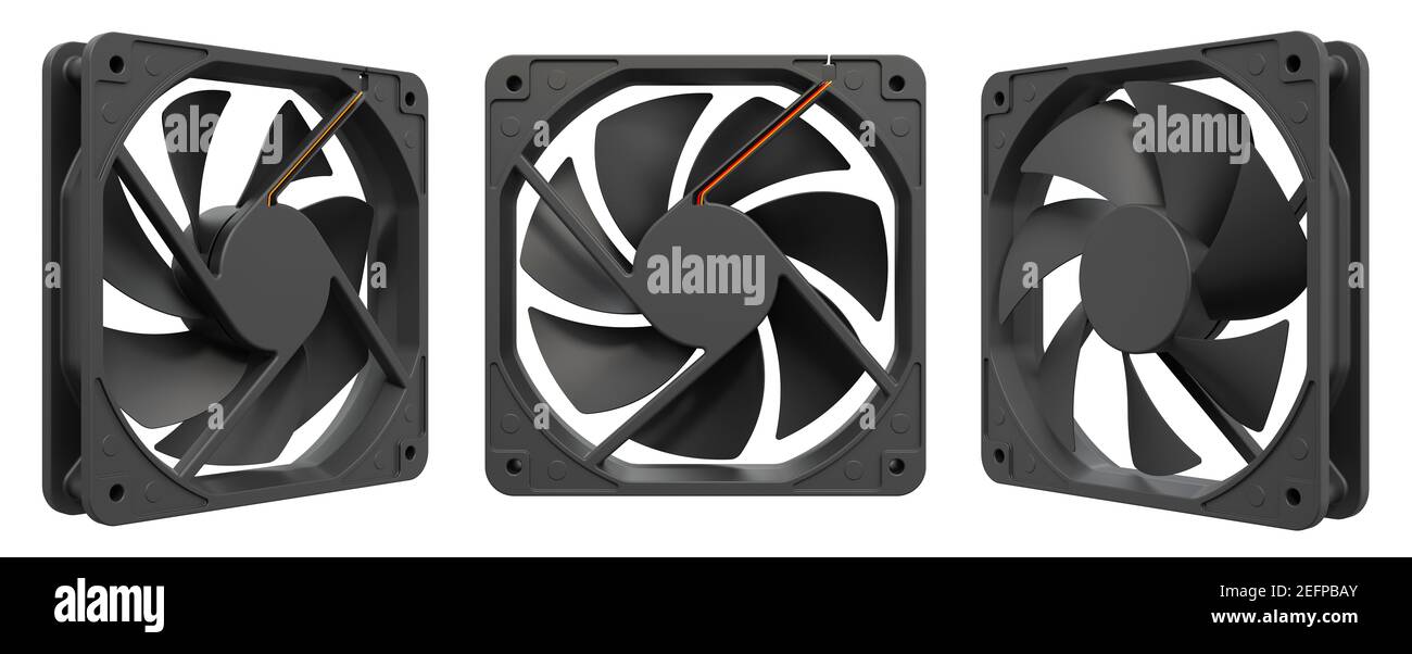 Computer Case Fan, front and side views. 3D rendering isolated on white