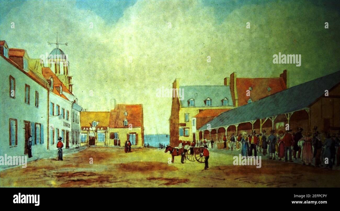 Old Marketplace, Montreal, 1829 - James Pattison Cockburn. Stock Photo