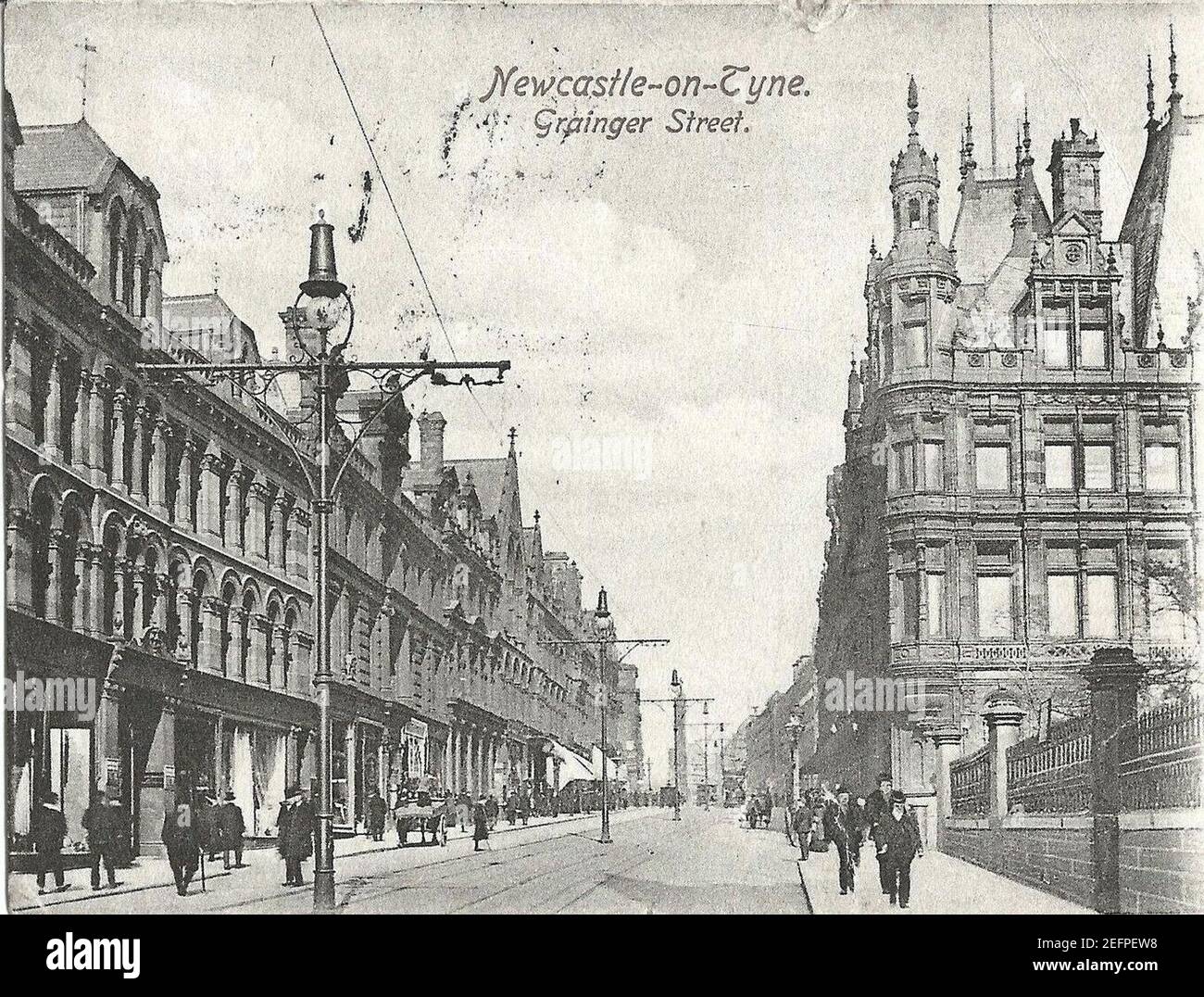 Old postcard of Grainger Street, Newcastle 005. Stock Photo