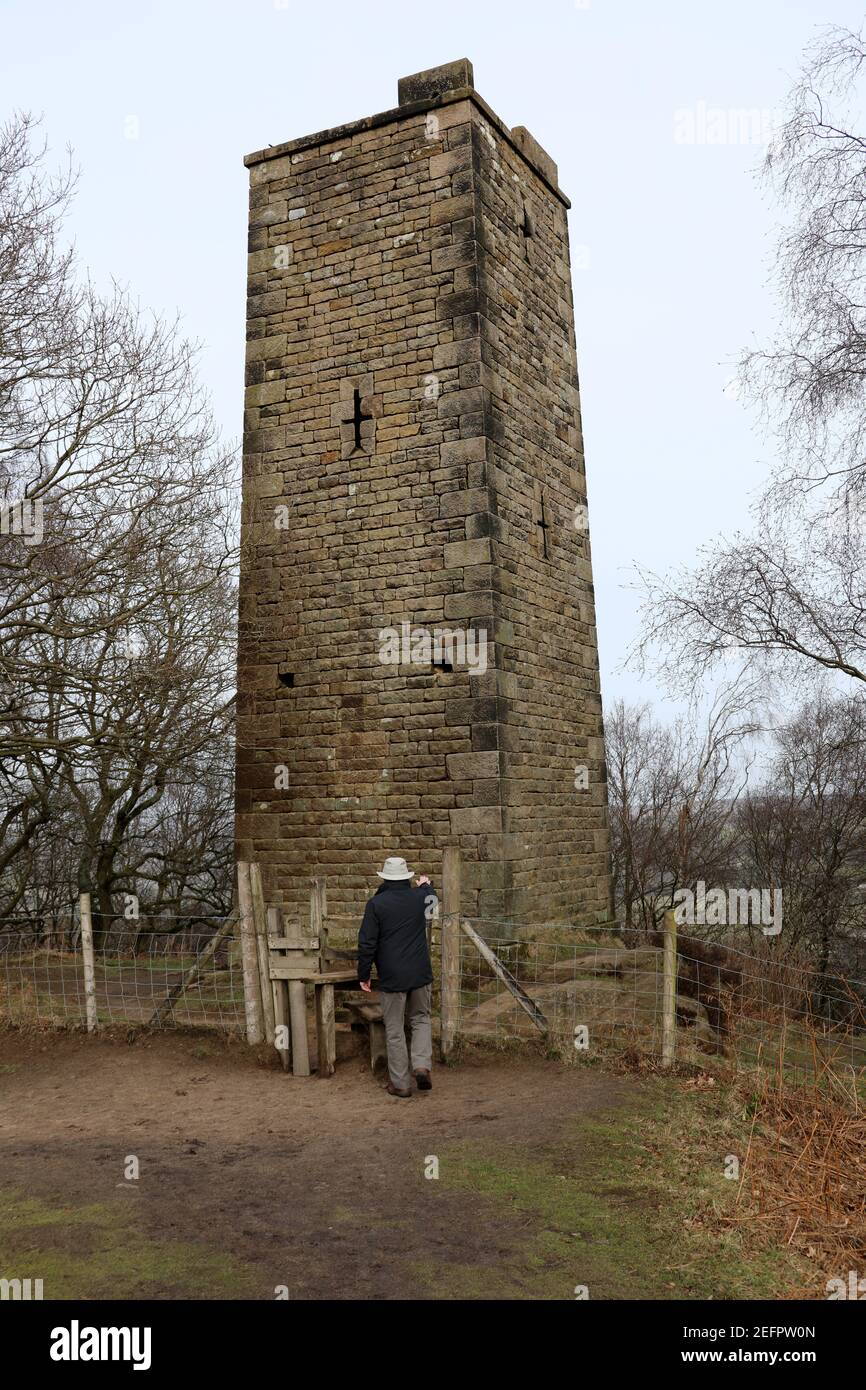 Earl Grey Tower on Stanton Moor built by William Pole Thornhill to commemorate the Reform Act of 1832 Stock Photo