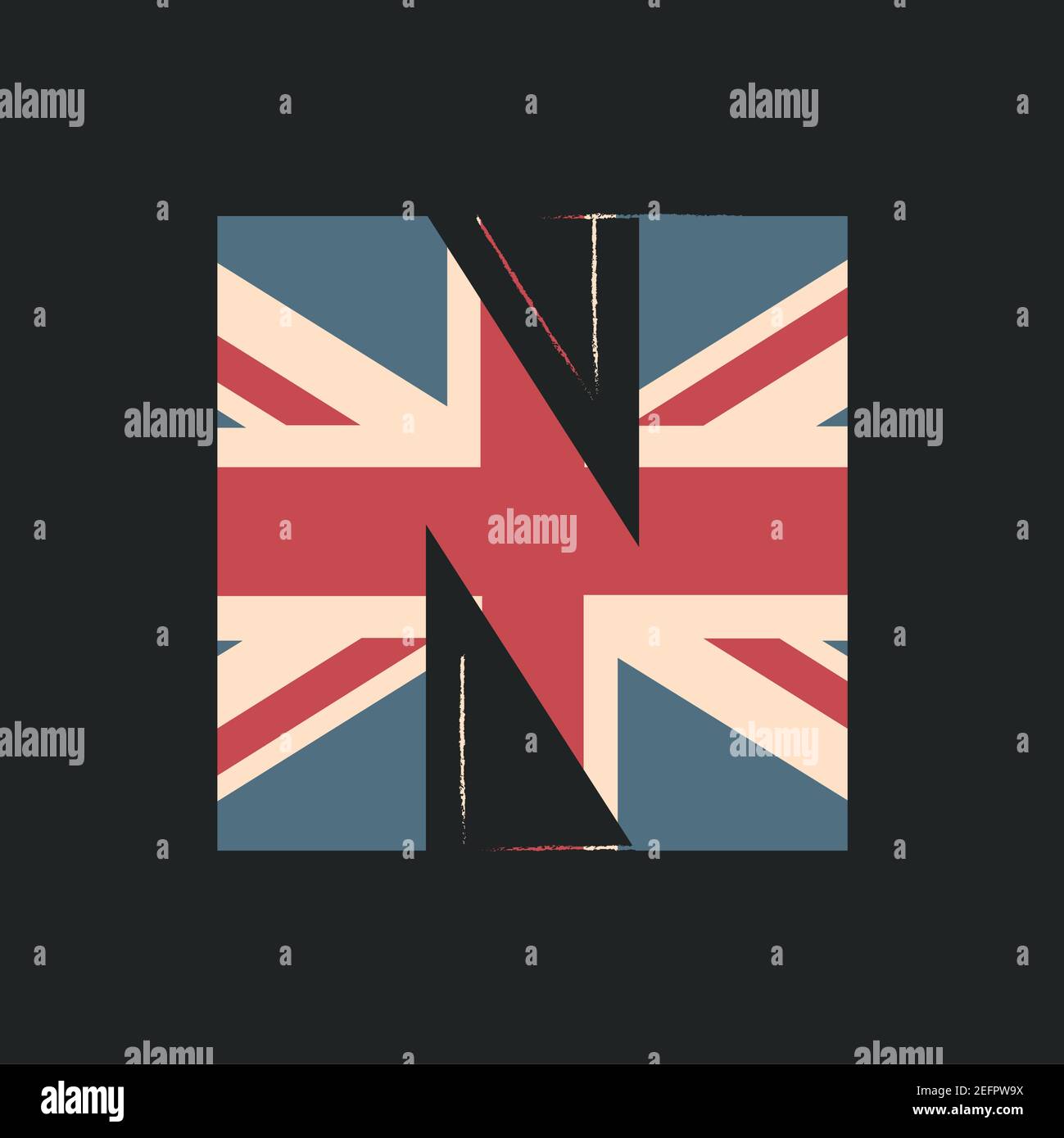 Capital 3d letter N with UK flag texture isolated on black background. Vector illustration. Element for design. Kids alphabet. Stock Vector