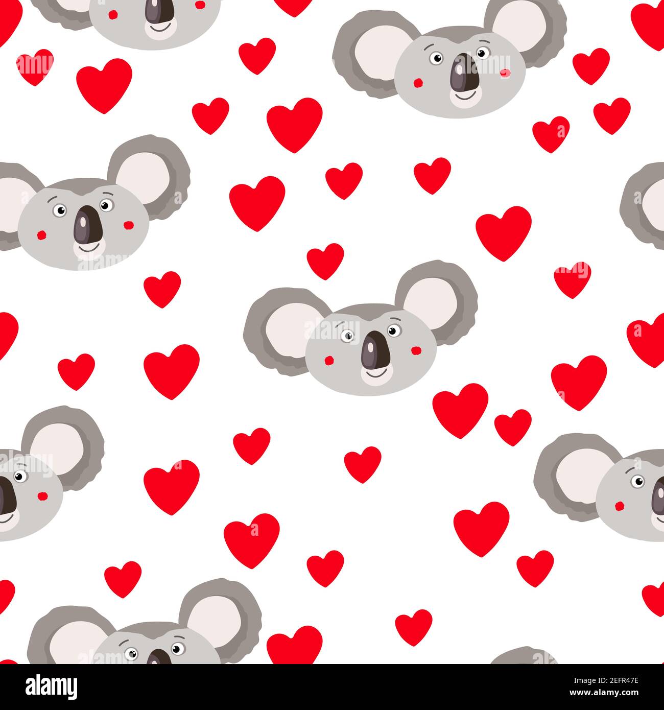 Seamless pattern with cute koala baby and hearts on white background ...