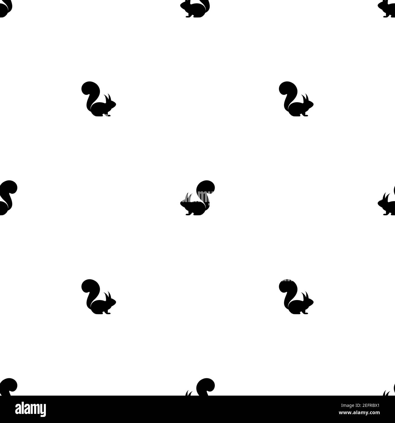 Seamless black and white pattern with squirrels. Animal background. Decorative holiday wallpaper, good for printing. Cute Vector illustration. Flat de Stock Vector