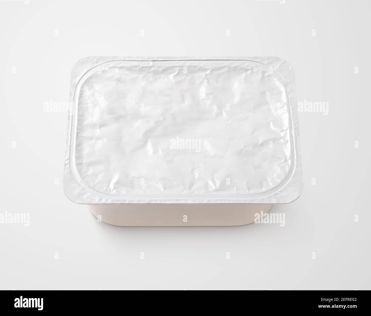 Top view of rectangular aluminum foil cover food tray on gray background with clipping path