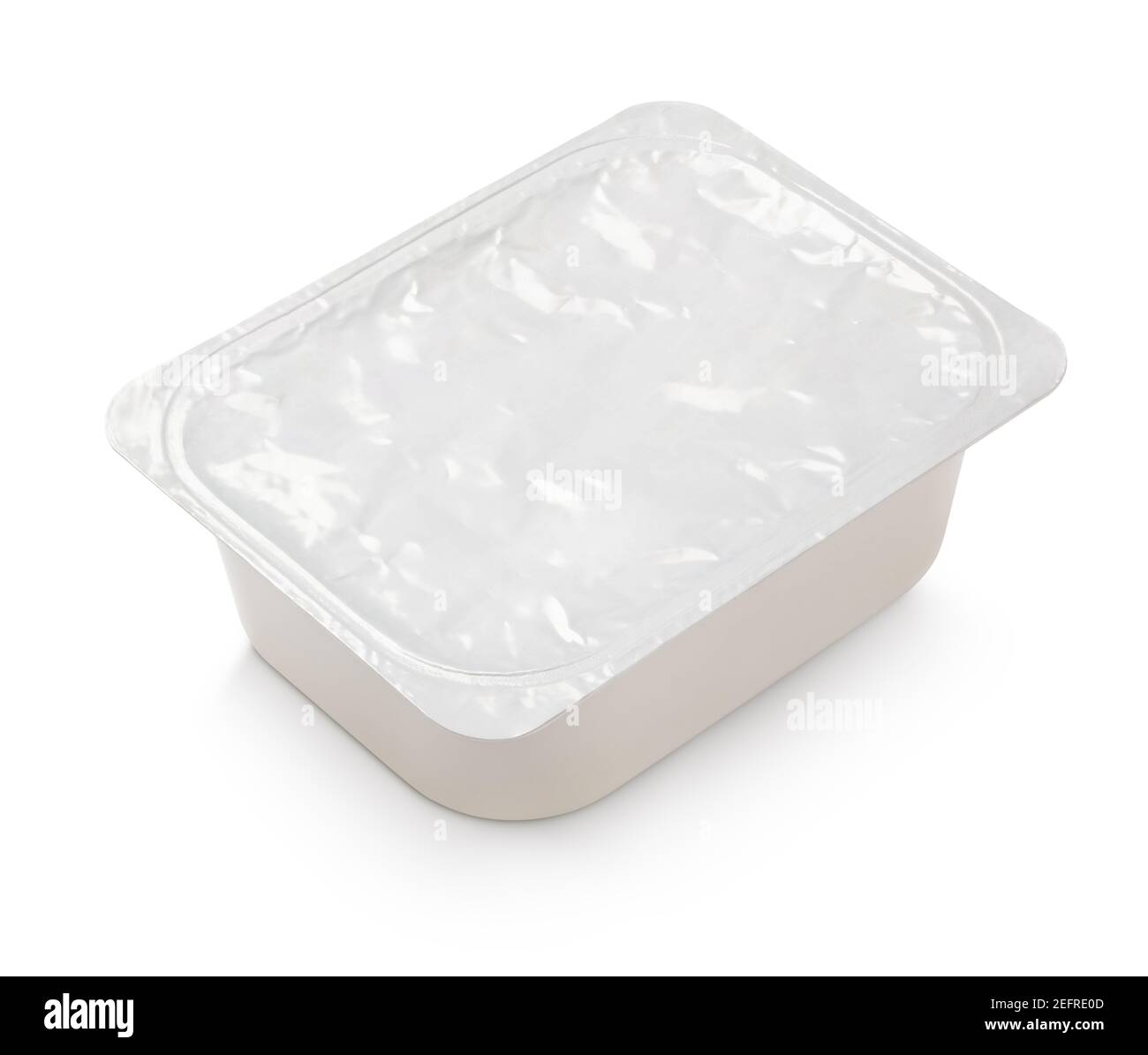 Blank of rectangular aluminum foil cover food tray isolated on white background with clipping