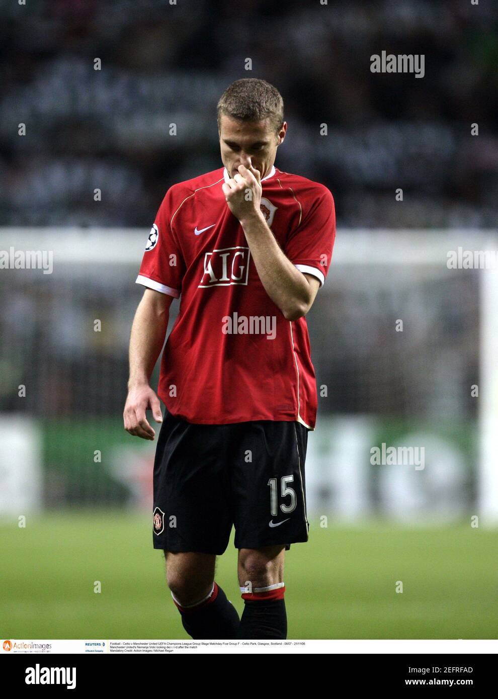 Football - Celtic v Manchester United UEFA Champions League Group Stage Matchday Five Group F - Celtic Park, Glasgow, Scotland - 06/07 - 21/11/06 Manchester United's Nemanja Vidic looking dejected after the Football - Celtic v Manchester United UEFA Champions League Group Stage Matchday Five Group F - Celtic Park, Glasgow, Scotland - 06/07 - 21/11/06 Manchester United's Nemanja Vidic looking dejected after the