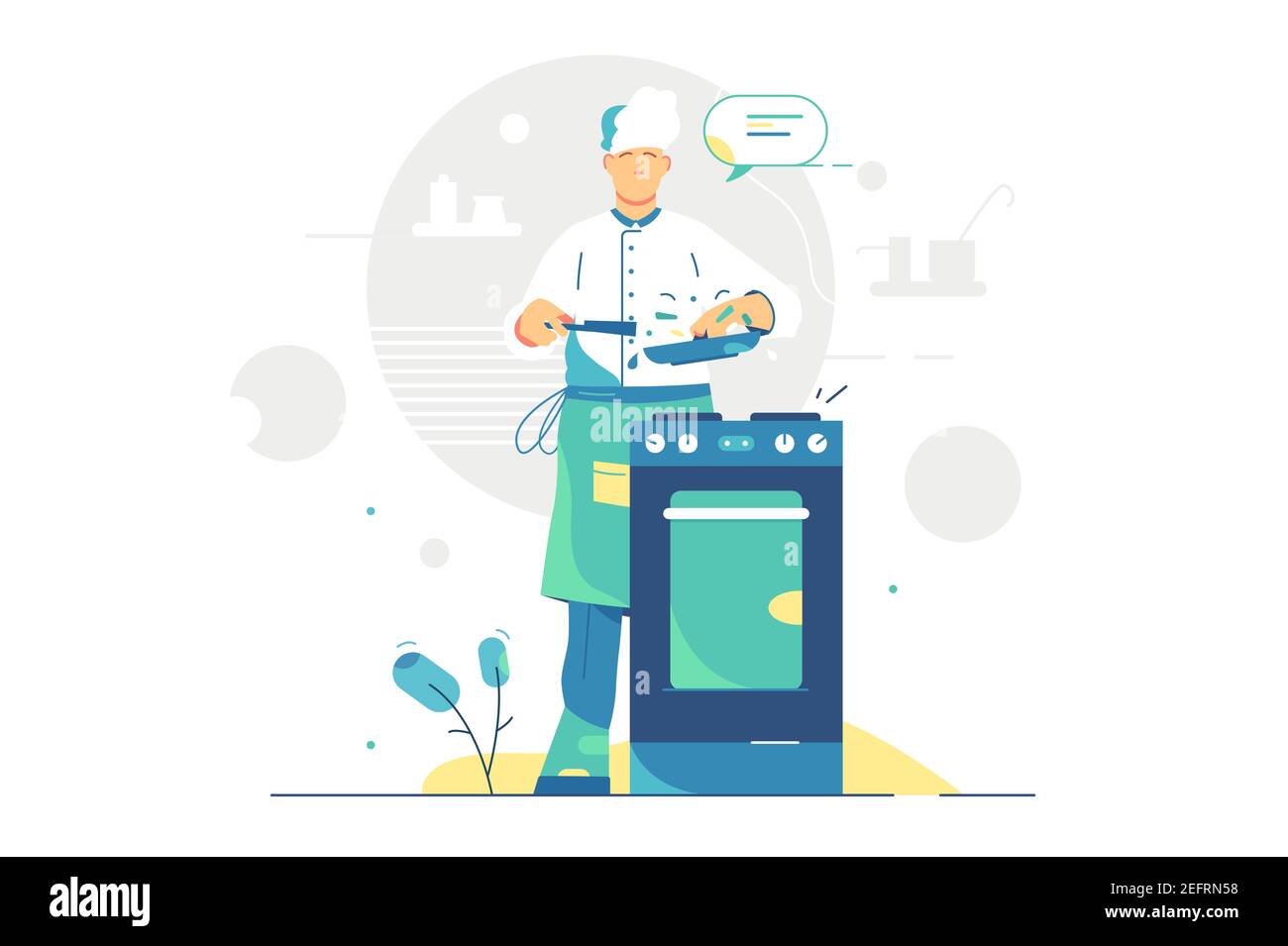 Chef man cooking tasty meal Stock Vector