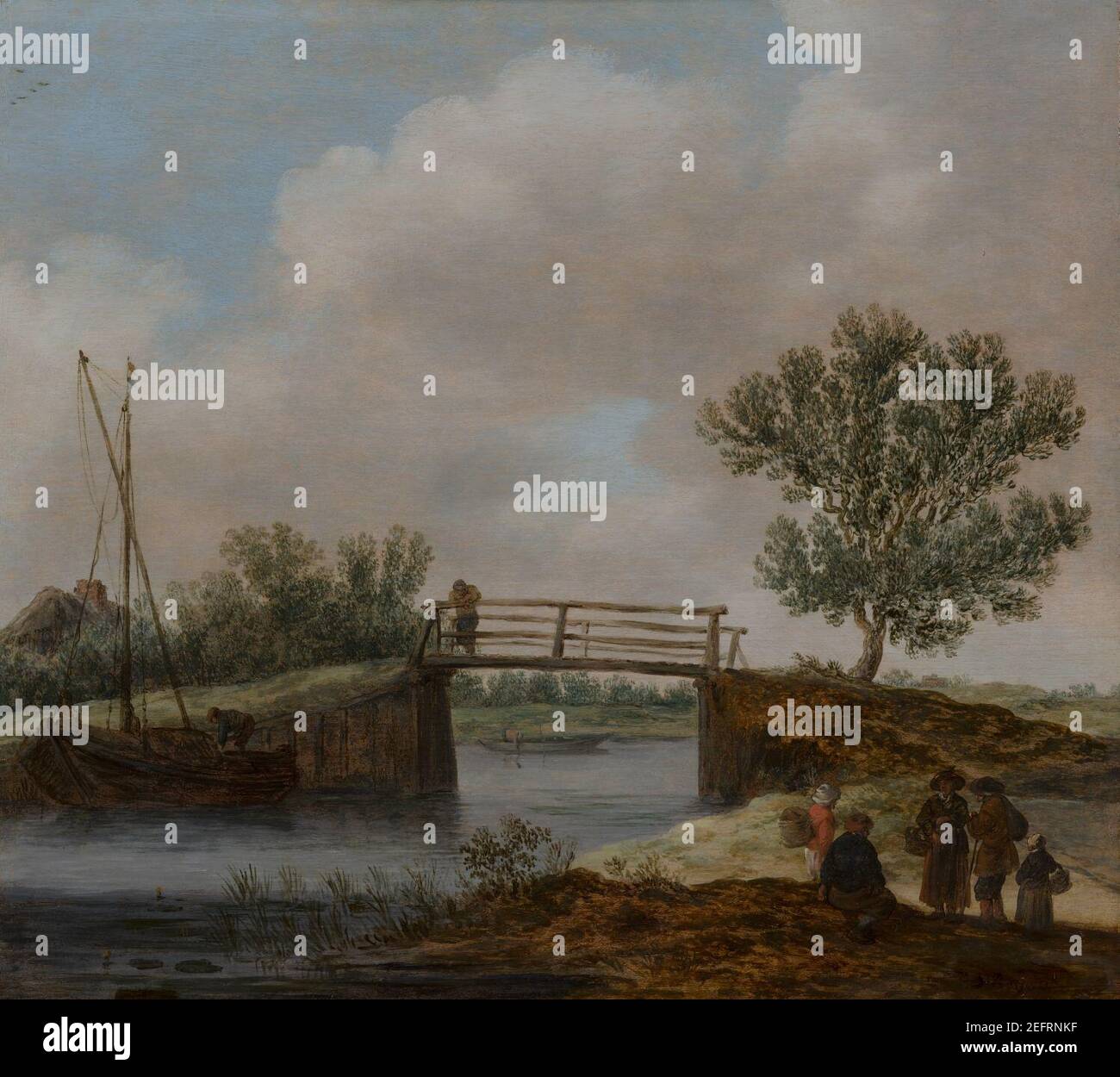 Omgeving van Jan van Goyen - Landscape with Bridge, known as 'The Small Bridge' - 566 - Mauritshuis. Stock Photo