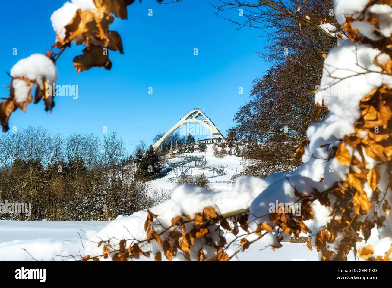 The St. George ski jump in winter near Winterberg in the Hochsauerland district of North Rhine-Westphalia Stock Photo