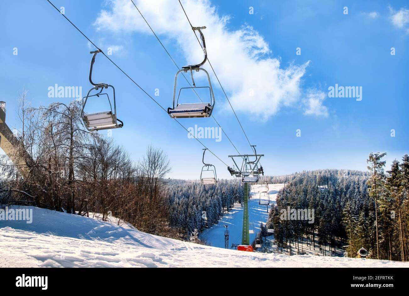 Ski resort in winter near Winterberg in the Hochsauerland district of North Rhine-Westphalia Stock Photo