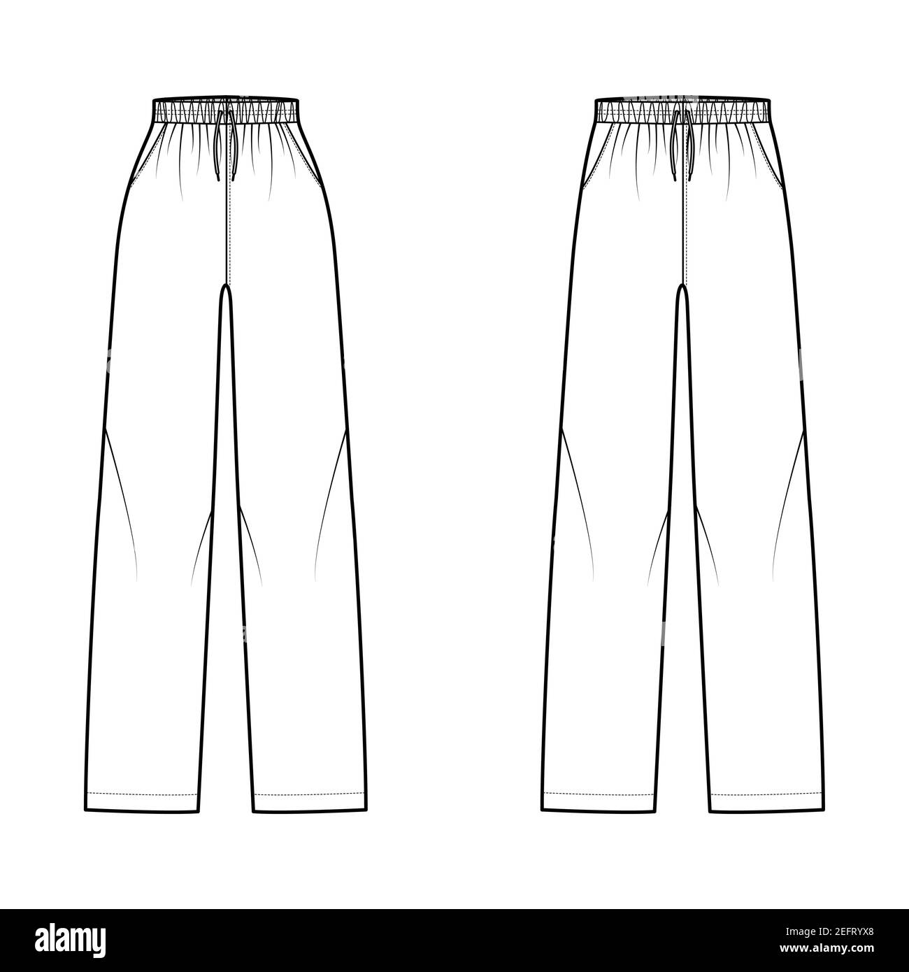 Set of Pajama pants technical fashion illustration with elastic normal ...