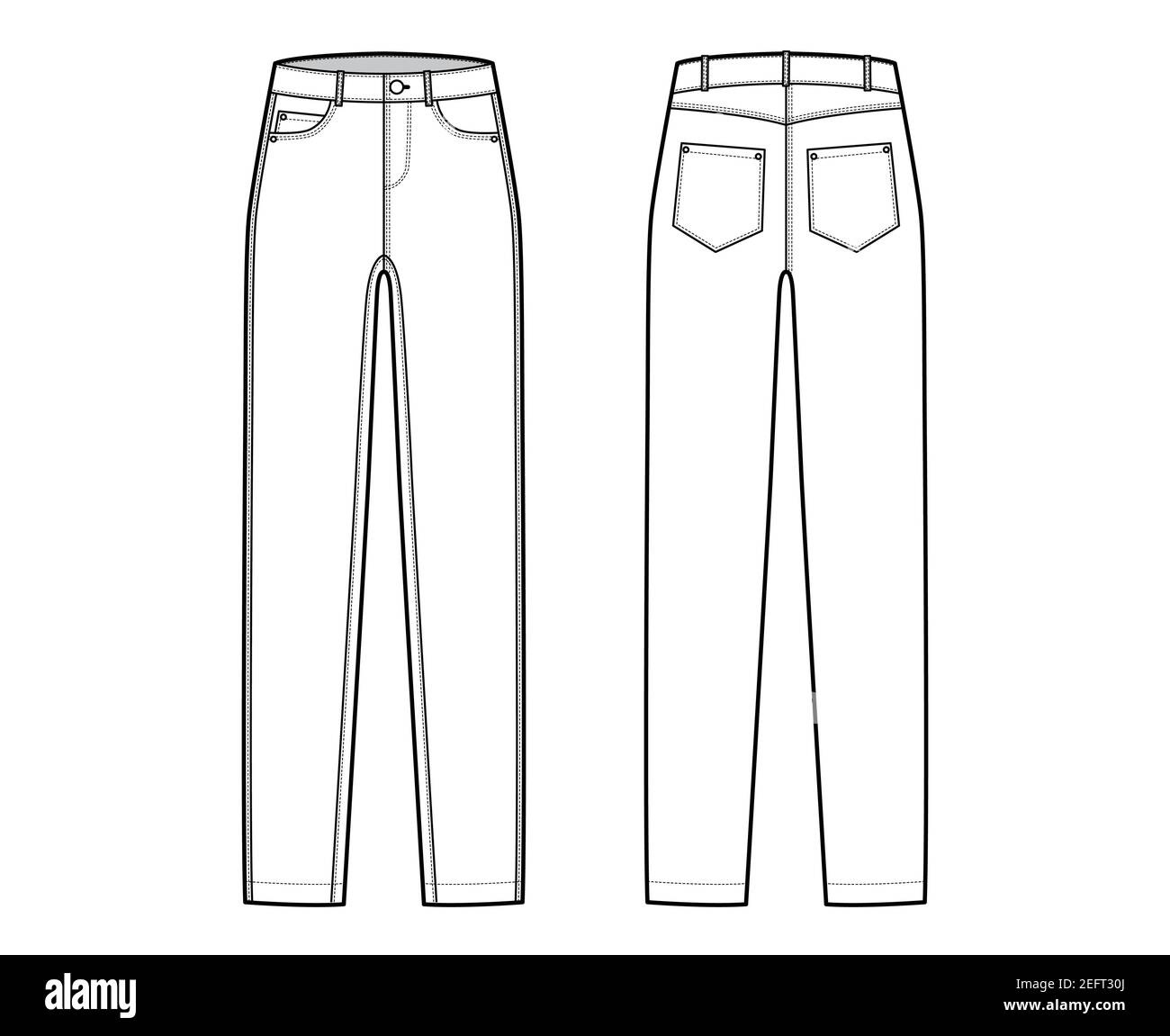 Denim jeans pant Technical drawing fashion flat sketch vector illustration  template front and back views 23845829 Vector Art at Vecteezy