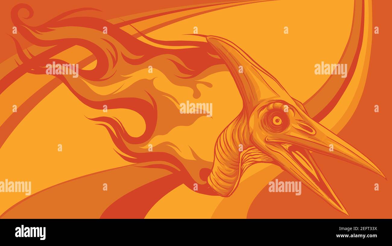 dinosaurus pteranodon head with flames vector illustration design Stock Vector