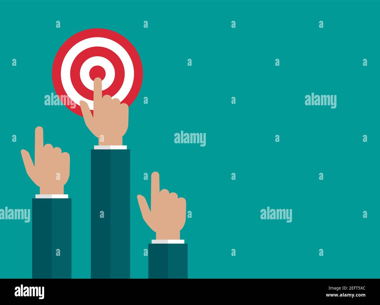 Businessman hand with red archery target. Achieve goals or dreams concept. Dartboard vector illustration. Aim, goal, focus sign. Goal achieve concept. Stock Vector