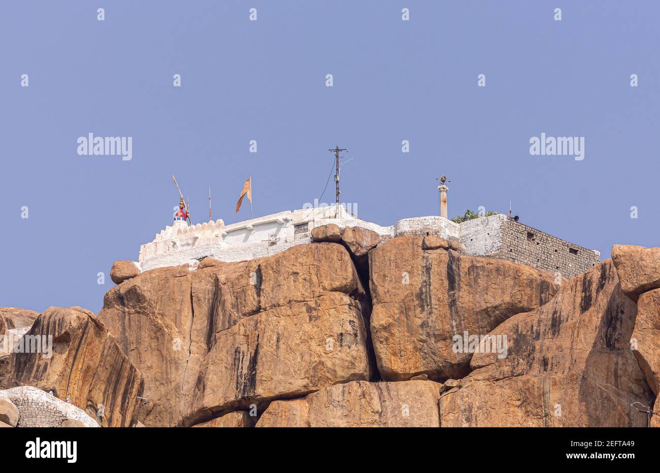 Hunumanahalli, Karnataka, India - November 9, 2013: Closeup of Kishkinda, Anjanadri Hill, Anjaneya Parvat, the birthplace of Hanuman God now a white t Stock Photo