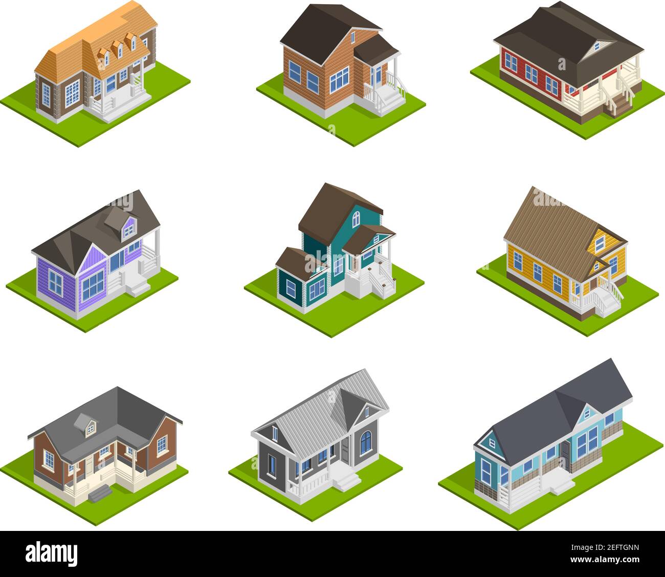 Town houses isometric set with detached houses isolated vector ...