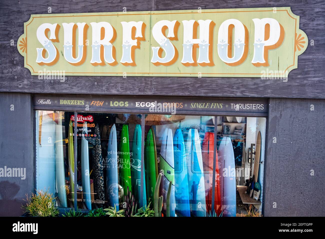 Shopwindow View of a Surfshop, Venice Beach, Los Angeles, California Stock Photo