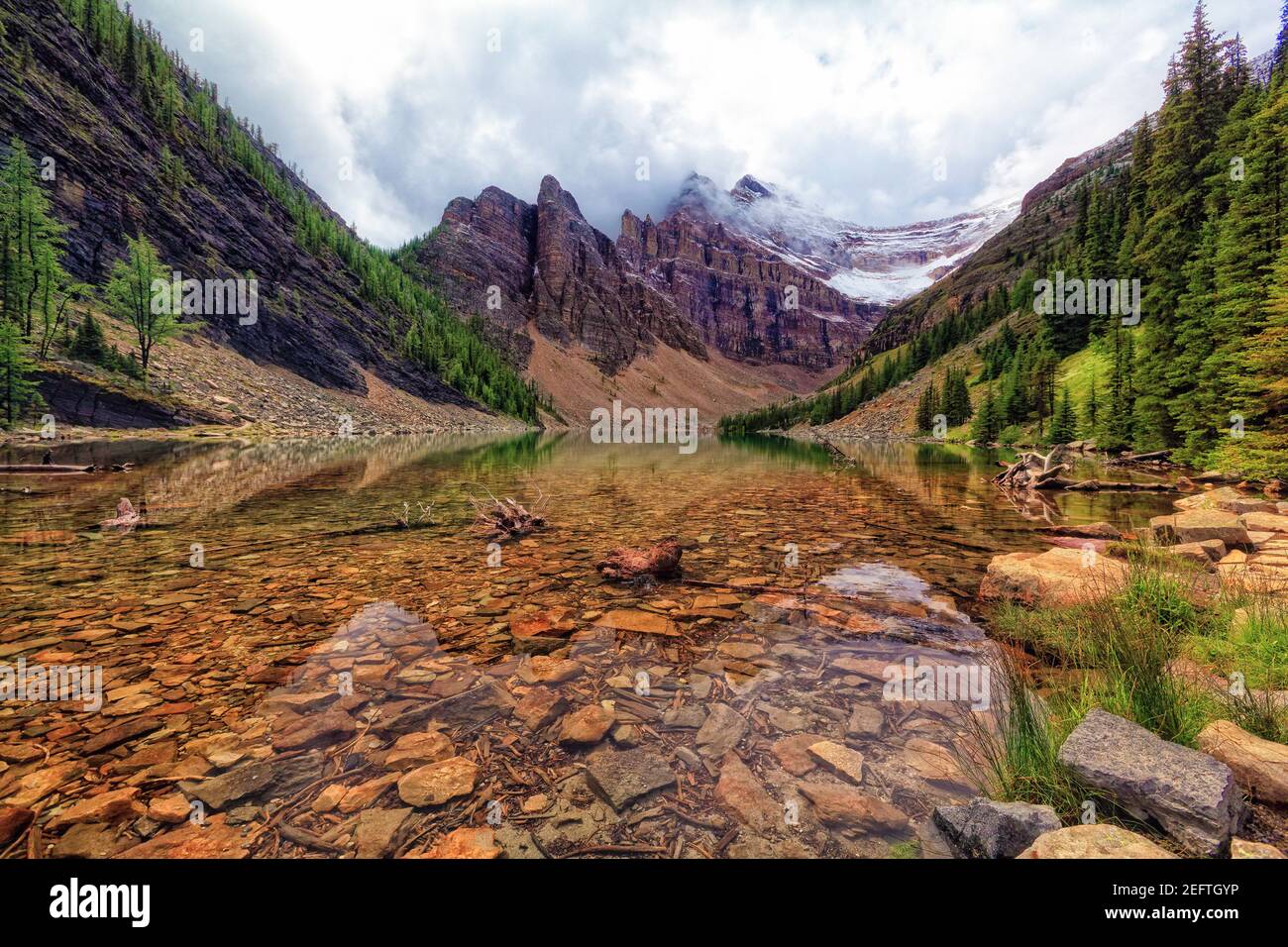 Tranquil View of Lake Agnes, Banff National Park, Alberta, Canada. Stock Photo