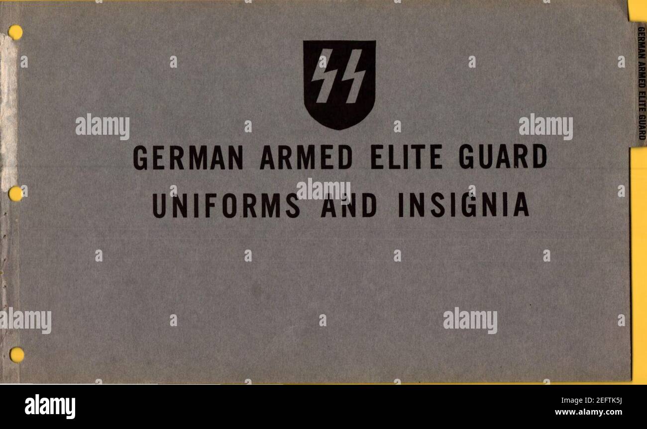 ONI JAN 1 Uniforms and Insignia Page 040 German Armed Elite Guard Waffen-SS WW2 1943 Recognition manual for field use. US unclassified public document. Published 1944. Stock Photo