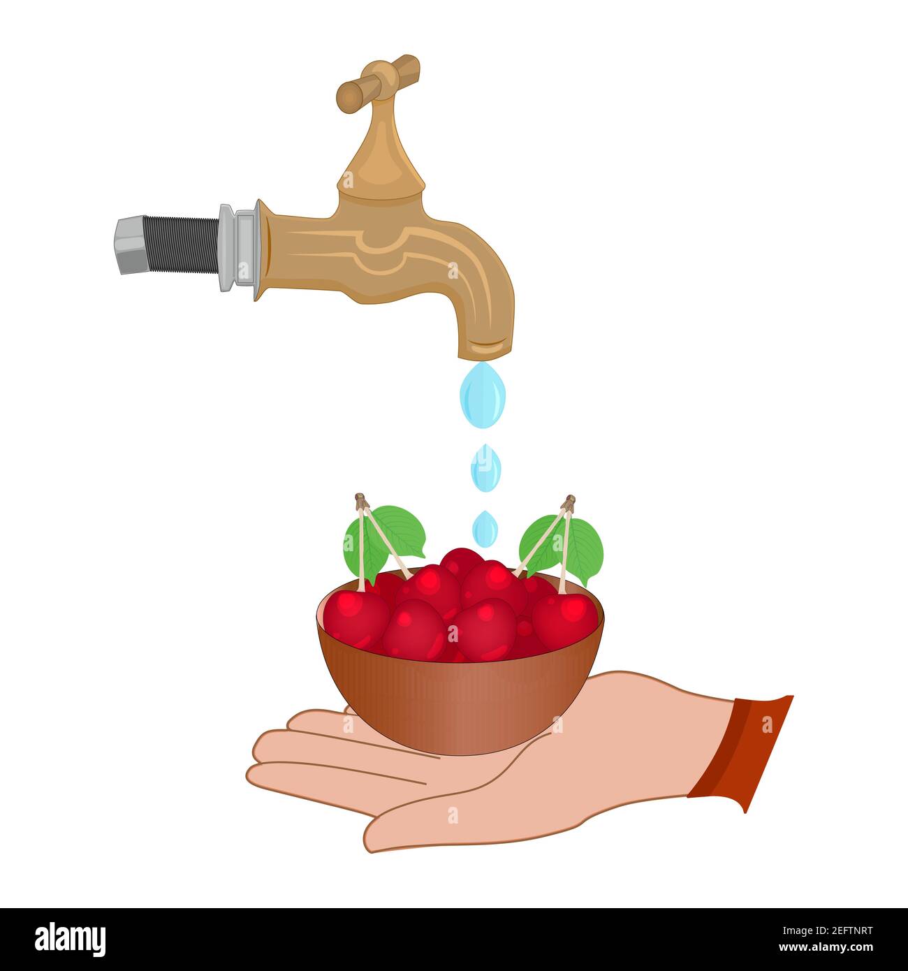 Washing vegetables and fruit. Hand holding bowl with berry under water