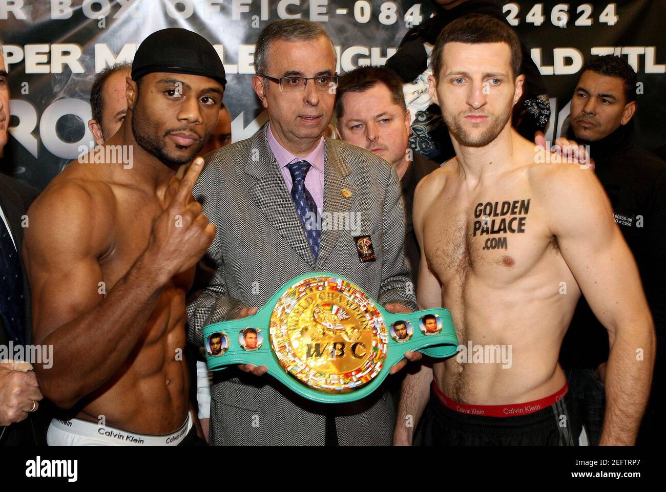 Boxing - Carl Froch & Jean Pascal Weigh-In - Victoria Shopping Centre, Nottingham, NG1 3QN - 5/12/08  Jean Pascal (L) and Carl Froch (R) during the Weigh In  Mandatory Credit: Action Images / Scott Heavey  Livepic Stock Photo