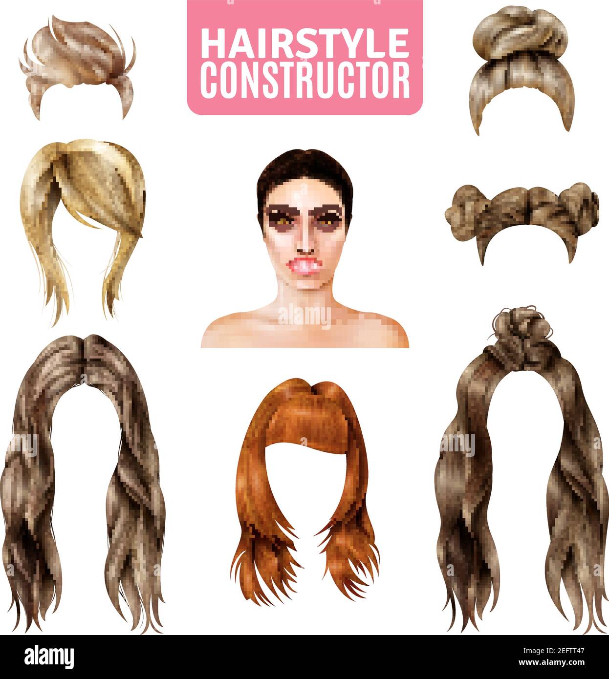 Hairstyles for women constructor including model, long and short hair, in  bun, with fringe isolated vector illustration Stock Vector Image & Art -  Alamy