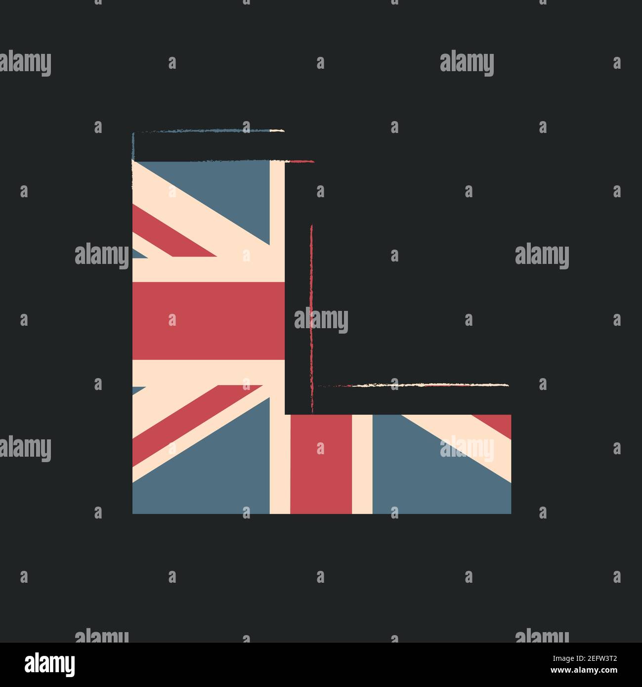 Capital 3d letter L with UK flag texture isolated on black background ...