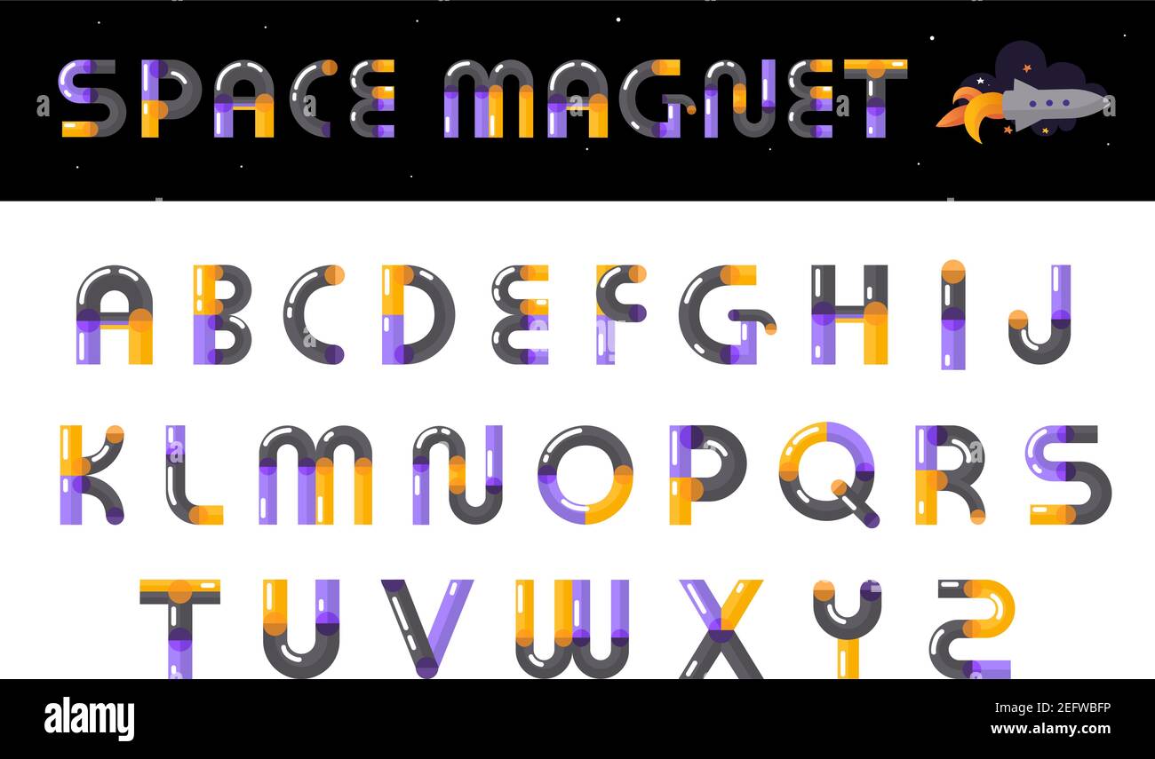Creative space magnet theme alphabet font design clearly visible