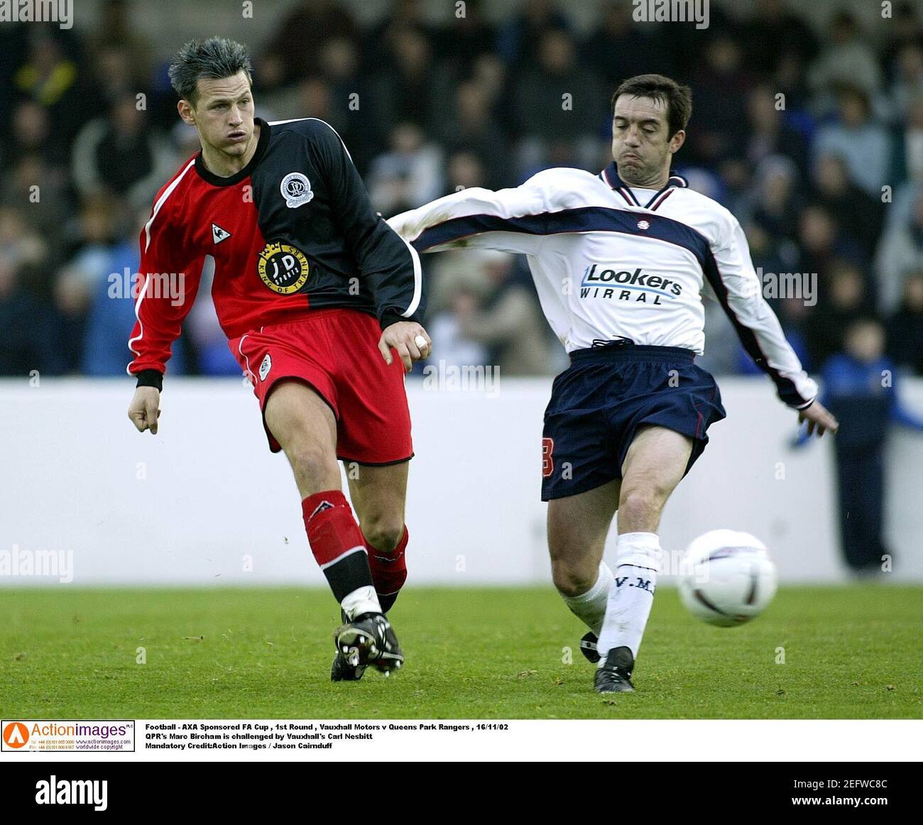 Football Fa Cup 1st Round Vauxhall Motors V Queens Park Rangers 16 11 02 Qpr S Marc Bircham Is Challenged By Vauxhall S Carl Nesbitt Mandatory Credit Action Images Jason Cairnduff Stock Photo Alamy Football Fa Cup 1st Round Vauxhall Motors V Queens Park Rangers 16 11 02 Qpr S Marc Bircham Is Challenged By Vauxhall S Carl Nesbitt Mandatory Credit Action Images Jason Cairnduff Stock Photo Alamy